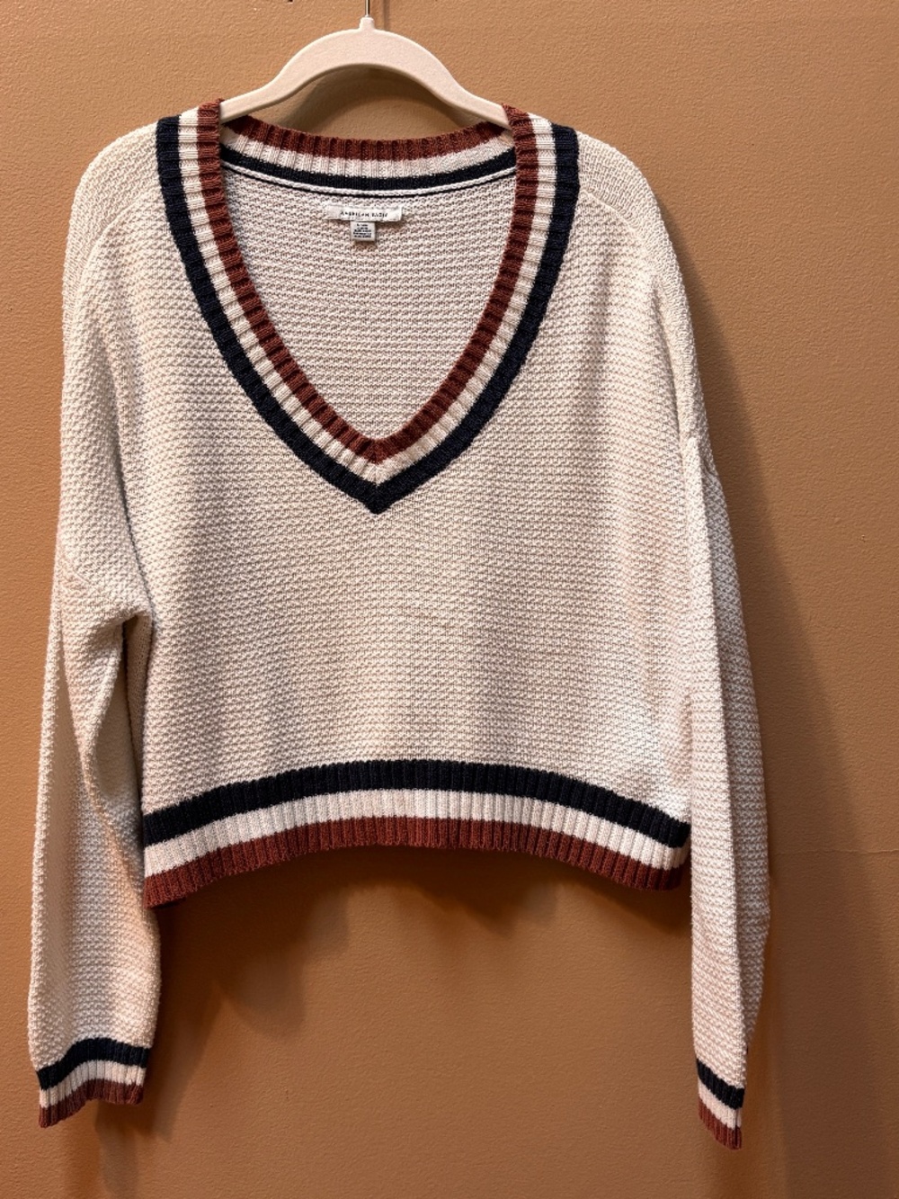 American Eagle Preppy Varsity Pullover Striped Long Sleeve Sweater Size M